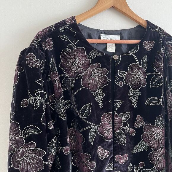 Vintage Jeri Marque Velvet Floral Embroidered Jacket 22W  Whimsigoth Fairy - Picture 7 of 12